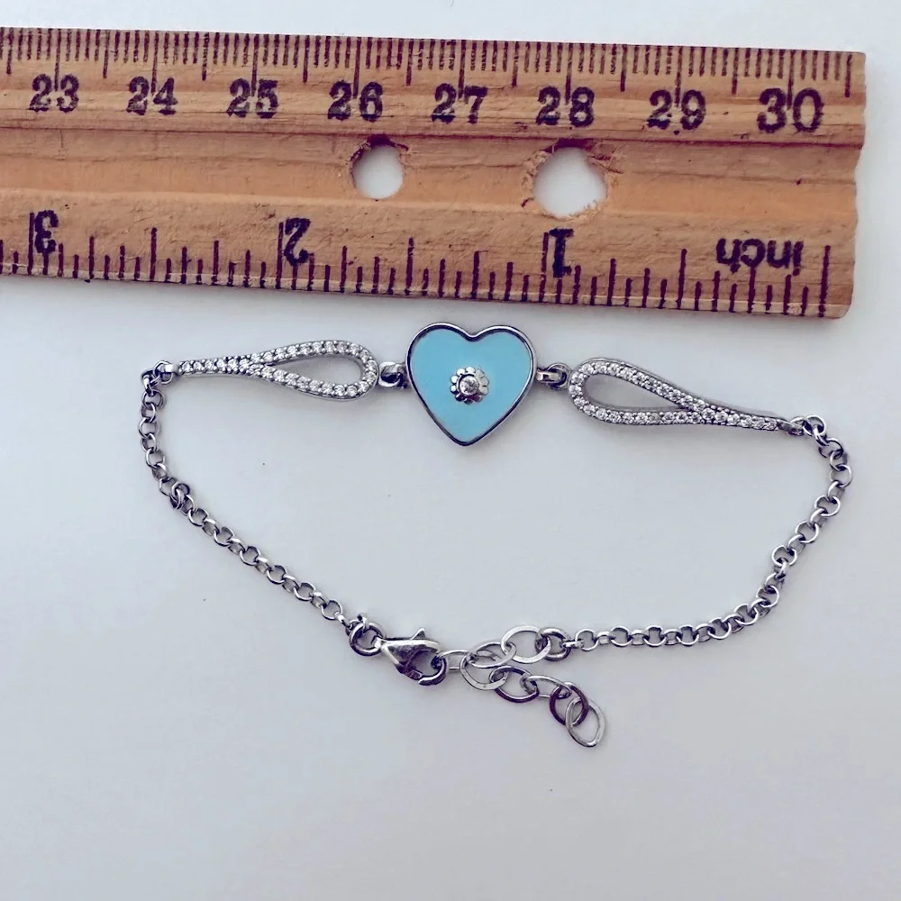 925 Silver blue enamel heart love bracelet